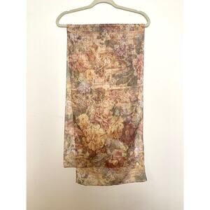 Vintage Accessory Street Italy Floral Scarf Gold Thread Sheer Romantic Shawl